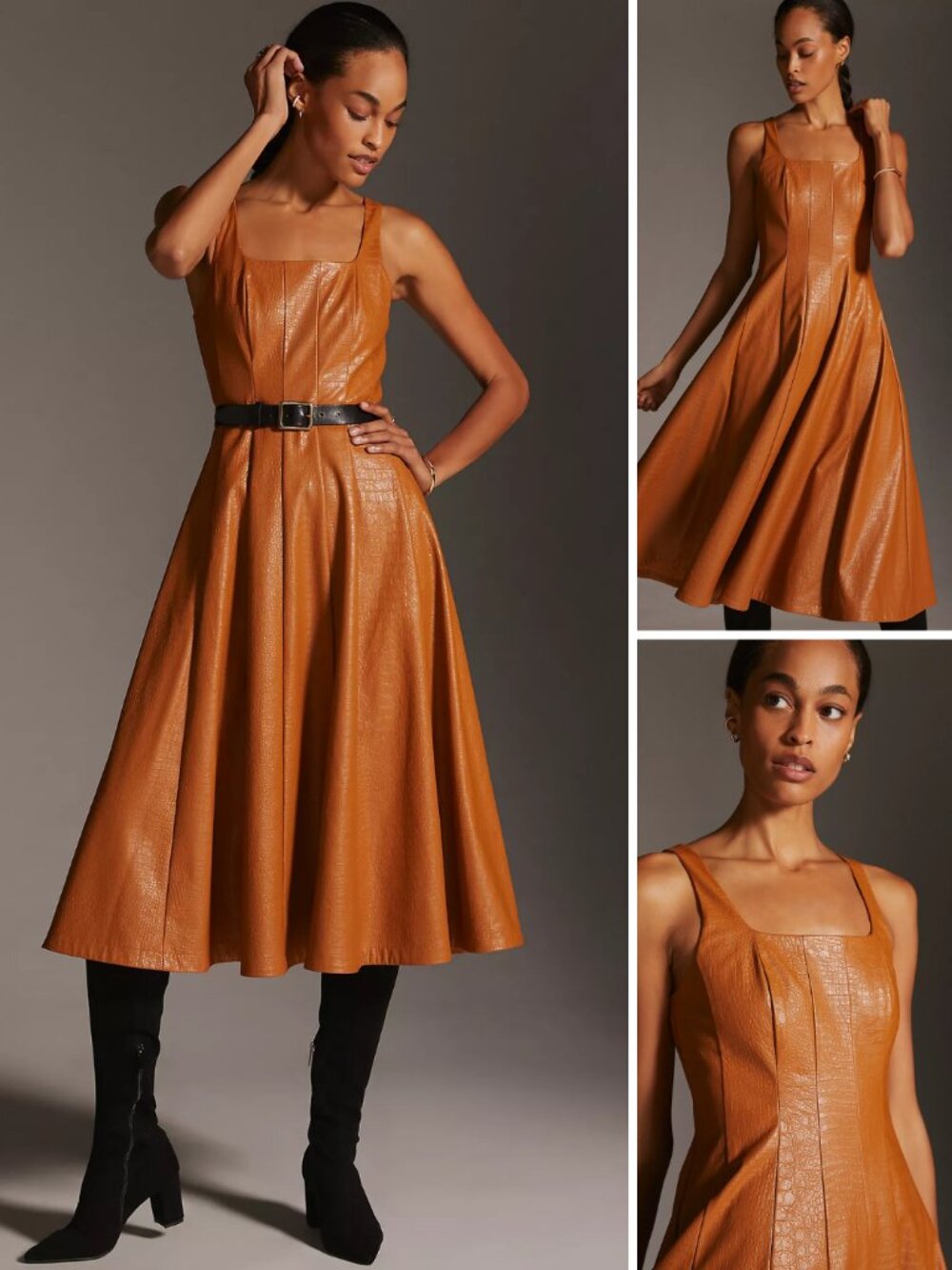 Avec Les Filles x Anthropologie Faux Leather Fit & Flare Dress